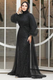  Luxorious Black Hijab Islamic Evening Gown 5383S - 1