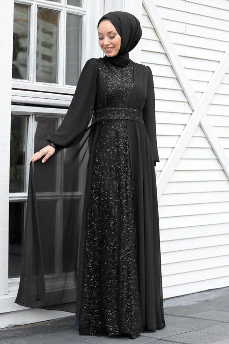  Plus Size Black Muslim Evening Gown 5408S - NEVA STYLE