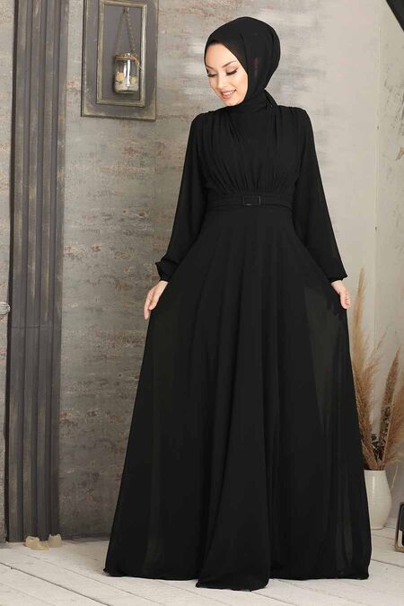 Plus Size Black Islamic Clothing Evening Dress 5422S - NEVA STYLE