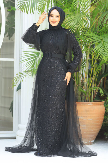  Black Turkish Hijab Prom Dress 5441S - NEVA STYLE