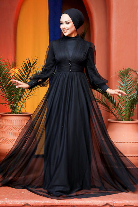  Plus Size Black Islamic Wedding Gown 5478S - NEVA STYLE