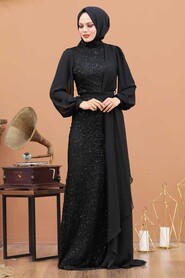  Elegant Black Islamic Clothing Prom Dress 5516S - 2