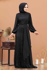  Elegant Black Islamic Clothing Prom Dress 5516S - 1