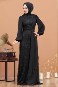  Elegant Black Islamic Clothing Prom Dress 5516S - 3