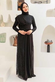  Plus Size Black Hijab Evening Dress 56180S - 1