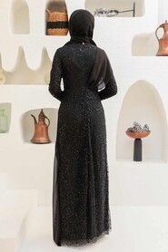  Plus Size Black Hijab Evening Dress 56180S - 2