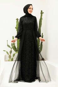  Long Sleeve Black Modest Evening Gown 5632S - 1
