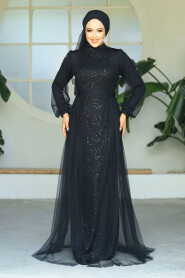  Long Sleeve Black Modest Evening Gown 5632S - 1