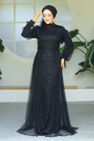  Long Sleeve Black Modest Evening Gown 5632S - 2