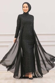  Plus Size Black Modest Wedding Dress 90000S - Thumbnail