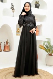  Plus Size Black Hijab Engagement Dress 9160S - 1