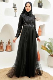  Plus Size Black Hijab Engagement Dress 9160S - 2