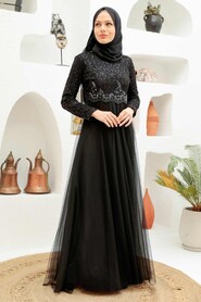  Plus Size Black Hijab Engagement Dress 9160S - 3