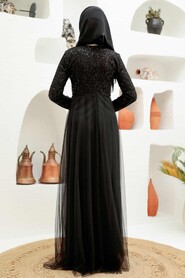  Plus Size Black Hijab Engagement Dress 9160S - 4