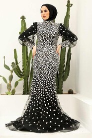  Elegant Black Hijab Wedding Gown 952S - 1