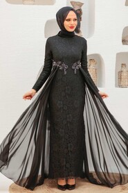  Stylish Black Hijab Wedding Gown 9105S - 3
