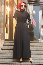 Black Hijab Evening Jumpsuit 51182S - 5