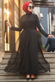 Black Hijab Evening Jumpsuit 51182S - 4