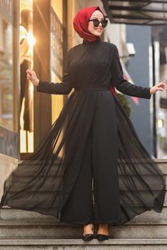 Black Hijab Evening Jumpsuit 51182S - 3