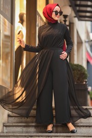 Black Hijab Evening Jumpsuit 51182S - 2