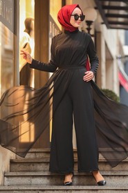 Black Hijab Evening Jumpsuit 51182S - 1