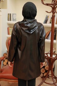 Black Hijab Faux Leather Cap 50153S - 3