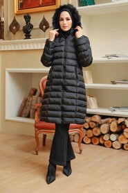 Black Hijab İnflatable Coat 13502S - 1