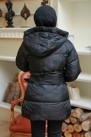 Black Hijab İnflatable Coat 13701S - 3