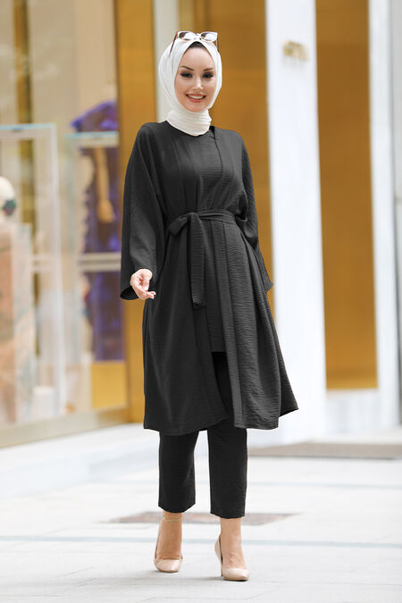 Black Hijab Kimono 40930S - NEVA STYLE