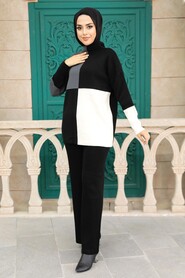 Black Hijab Knitwear Double Suit 23410S - 2
