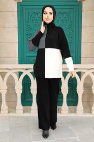 Black Hijab Knitwear Double Suit 23410S - 1
