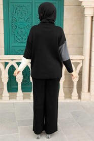 Black Hijab Knitwear Double Suit 23410S - 4