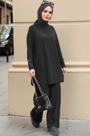 Black Hijab Knitwear Double Suit 3398S - 1