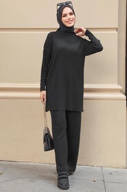 Black Hijab Knitwear Double Suit 3398S - 2