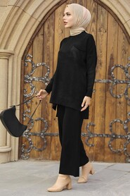 Black Hijab Knitwear Double Suit 34060S - Thumbnail