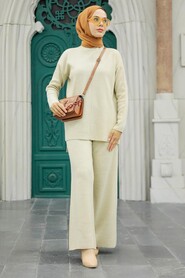 Beige Hijab Knitwear Double Suit 6472BEJ - 2