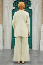 Beige Hijab Knitwear Double Suit 6472BEJ - 3