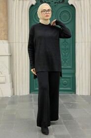 Black Hijab Knitwear Double Suit 6472S - 2