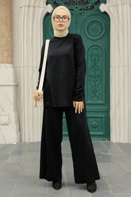 Black Hijab Knitwear Double Suit 6472S - 1