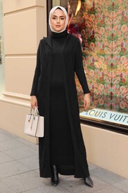 Black Hijab Knitwear Dress 15030S - 1