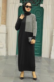 Black Hijab Knitwear Dress 20440S - 3