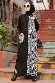 Black Hijab Knitwear Dress 3051S - 1