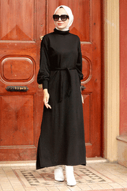 Black Hijab Knitwear Dress 3135S - 2