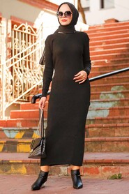 Black Hijab Knitwear Dress 78261S - 3