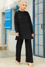 Black Hijab Knitwear Dual Suit 40782S - 2