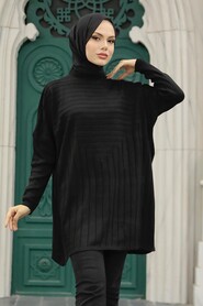 Black Hijab Knitwear Poncho 3404S - 1