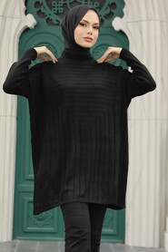 Black Hijab Knitwear Poncho 3404S - 2