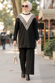 Black Hijab Knitwear Suit Dress 21692S - 2