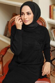 Black Hijab Knitwear Suit Dress 34021S - 1