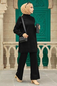 Black Hijab Knitwear Suit Dress 4052S - 1